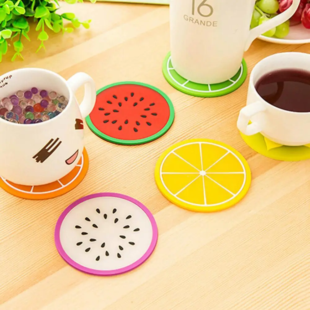 Japanese Fruit Shaped Coaster Silicone Dining Table Placemat Coasters Kitchen Mat Cup Mug Heat-resistant Fruits Coffee Drink Pad