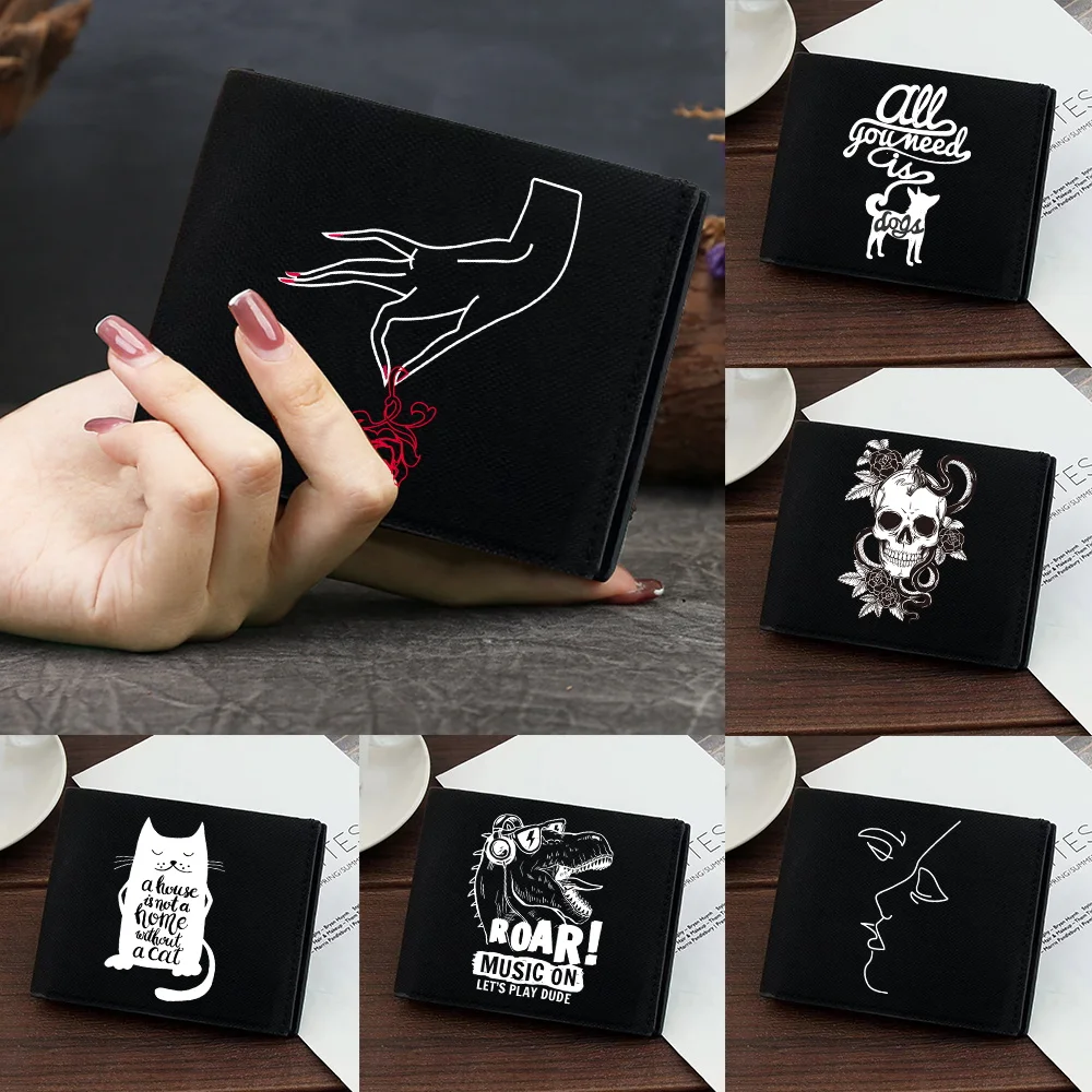 

Men's Purse Coin Pouch Id Card Holder Short Canvas Card Holder Wallet Foldable High-quality White Picture Printing Series