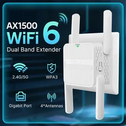 WiFi 6 AX1500 WiFi Repeater Dual Band 2.4G&5GHz Wireless Wi Fi Extender Router 4*2dbi 802.11AX Antenna Gigabit Network Amplifier
