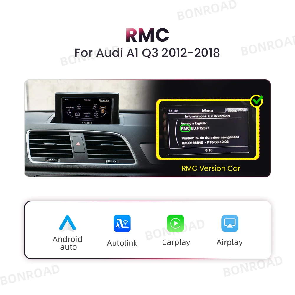 BONROAD Drahtloses CarPlay-Schnittstellenmodul für Audi A6 A7 A4 A5 Q3 A1 Q5 mit Android Auto Mirror Link AirPlay Bluetooth