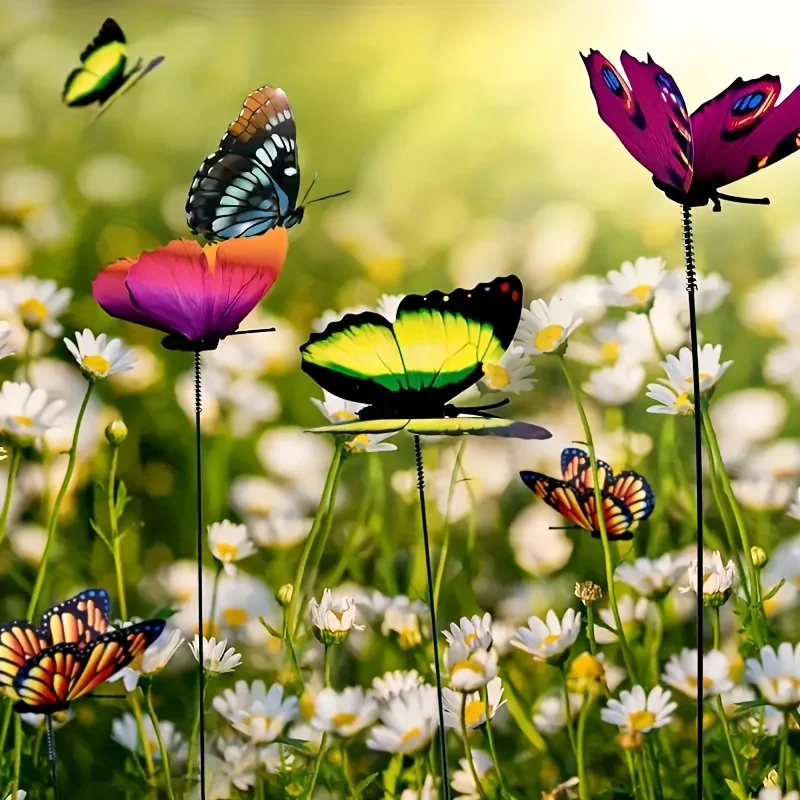 24 Pieces of Colorful Butterfly Stakes, 3D Artificial PVC Butterfly Decorations, Garden and Yard Decorations, Random Patterns