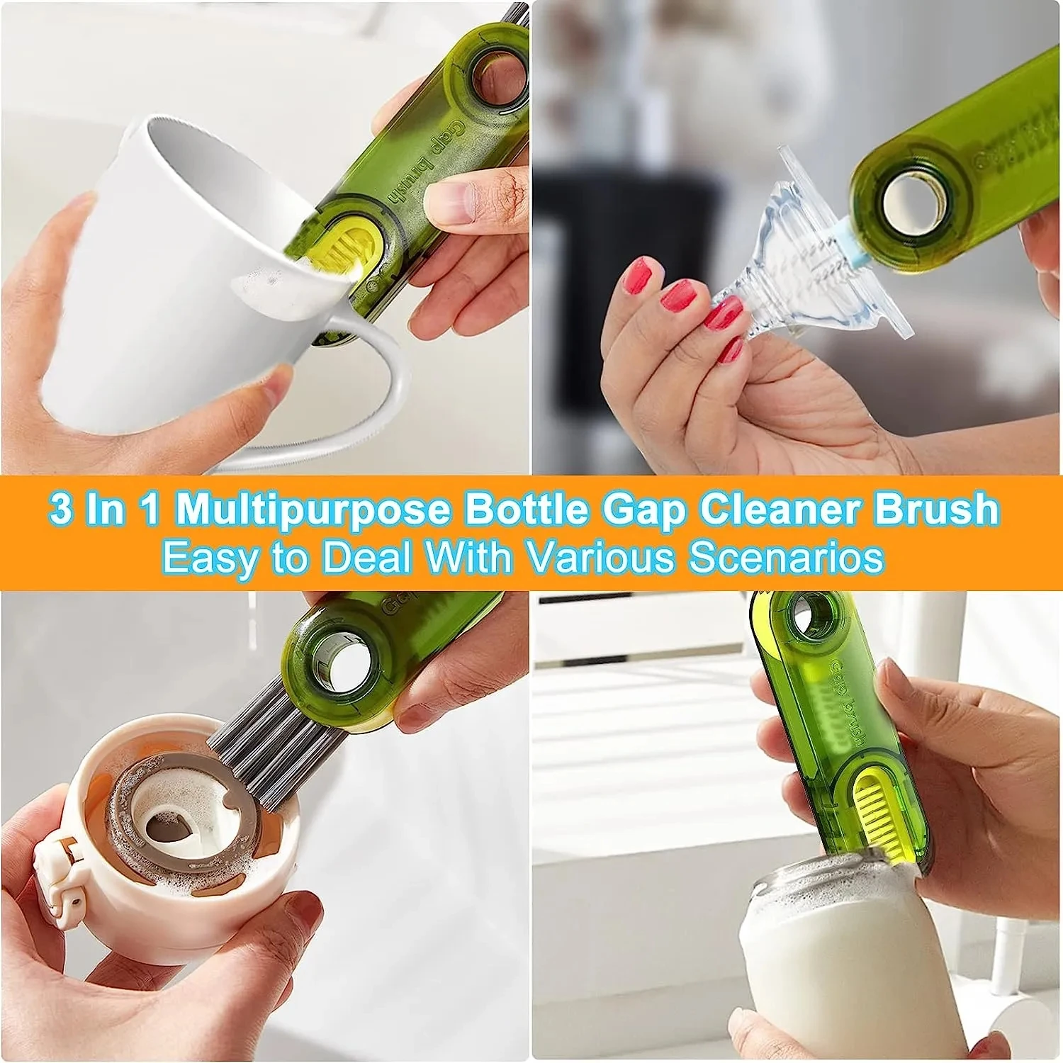 3 In 1 Bottle Gap Cleaner Brush Multifunctional Cup Cleaning Brushes Water Bottles Clean Tool Mini Silicone U-shaped Brush