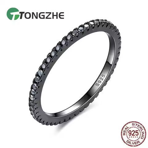 TONGZHE Luxury Concise Rings for Women 925 Sterling Silver CZ Stone Rose Black Gold Wedding Bulgaria Jewelry Brand Mens Ring