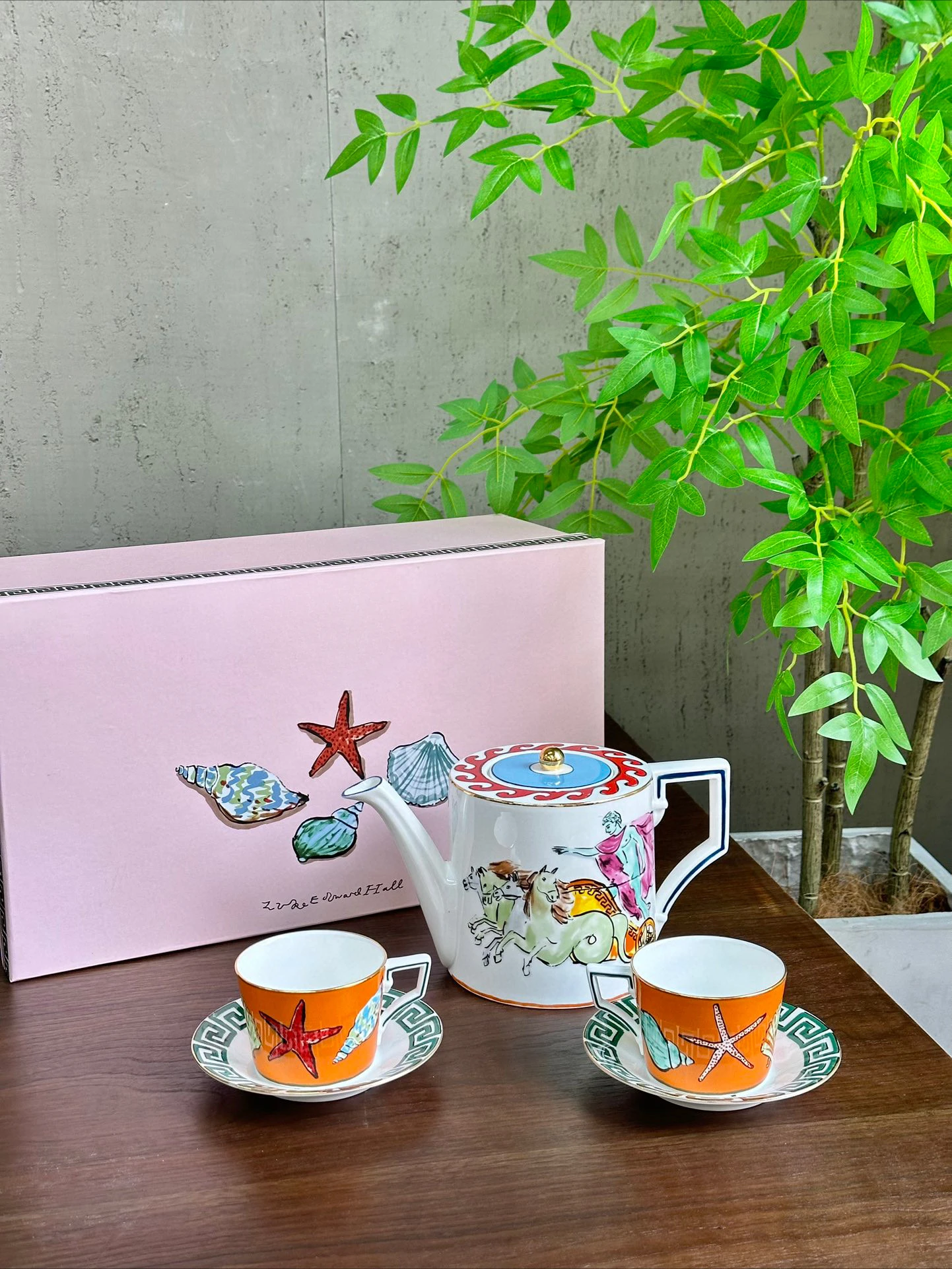 

Italian Style Poseidon Tour Hand Painted Ceramic Teapot Tea Cups Coffee Cup Decorative Plate Tea Pot and Cup Set