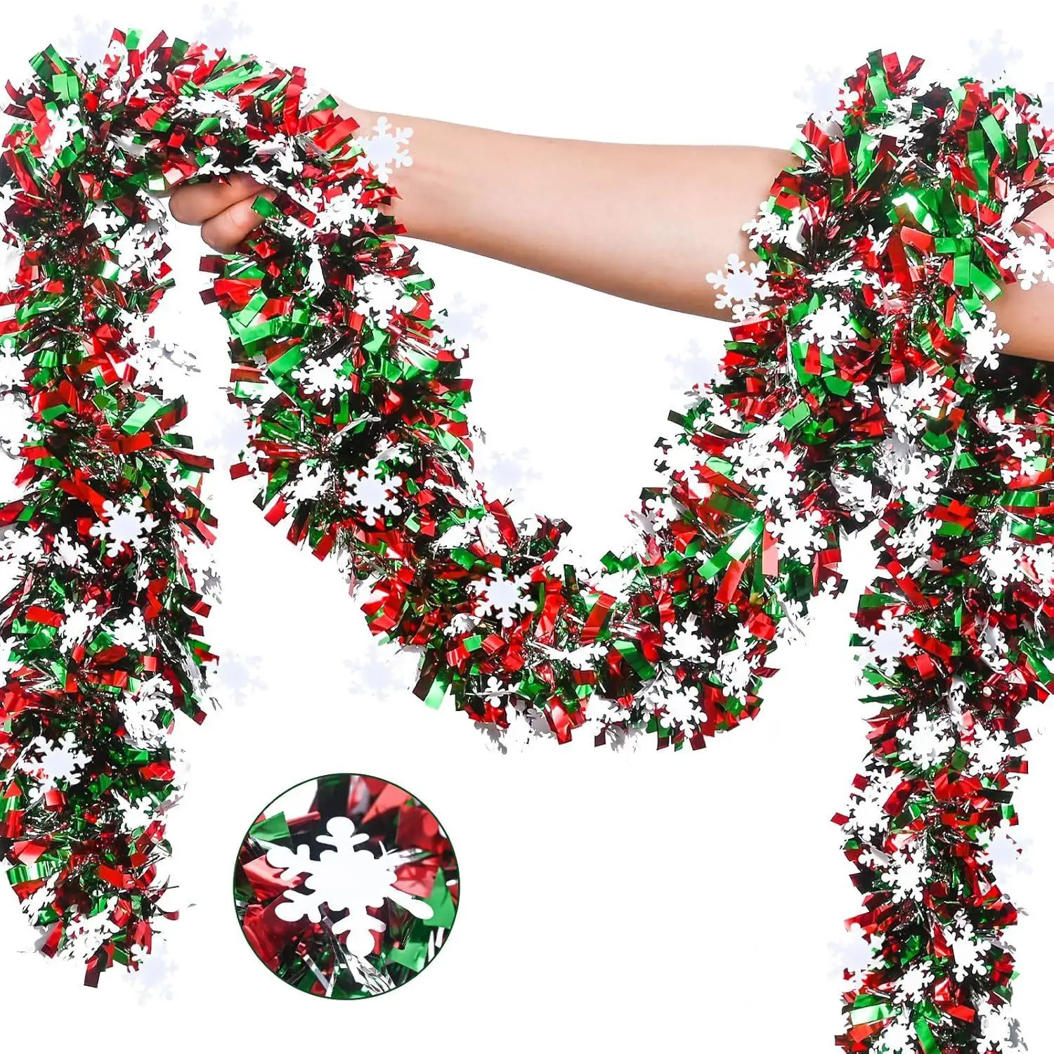 Guirnalda de oropel de copo de nieve de Navidad de 2M, decoración de árbol de Navidad, guirnalda giratoria metálica para colgar en el techo, decoración de fiesta de año nuevo
