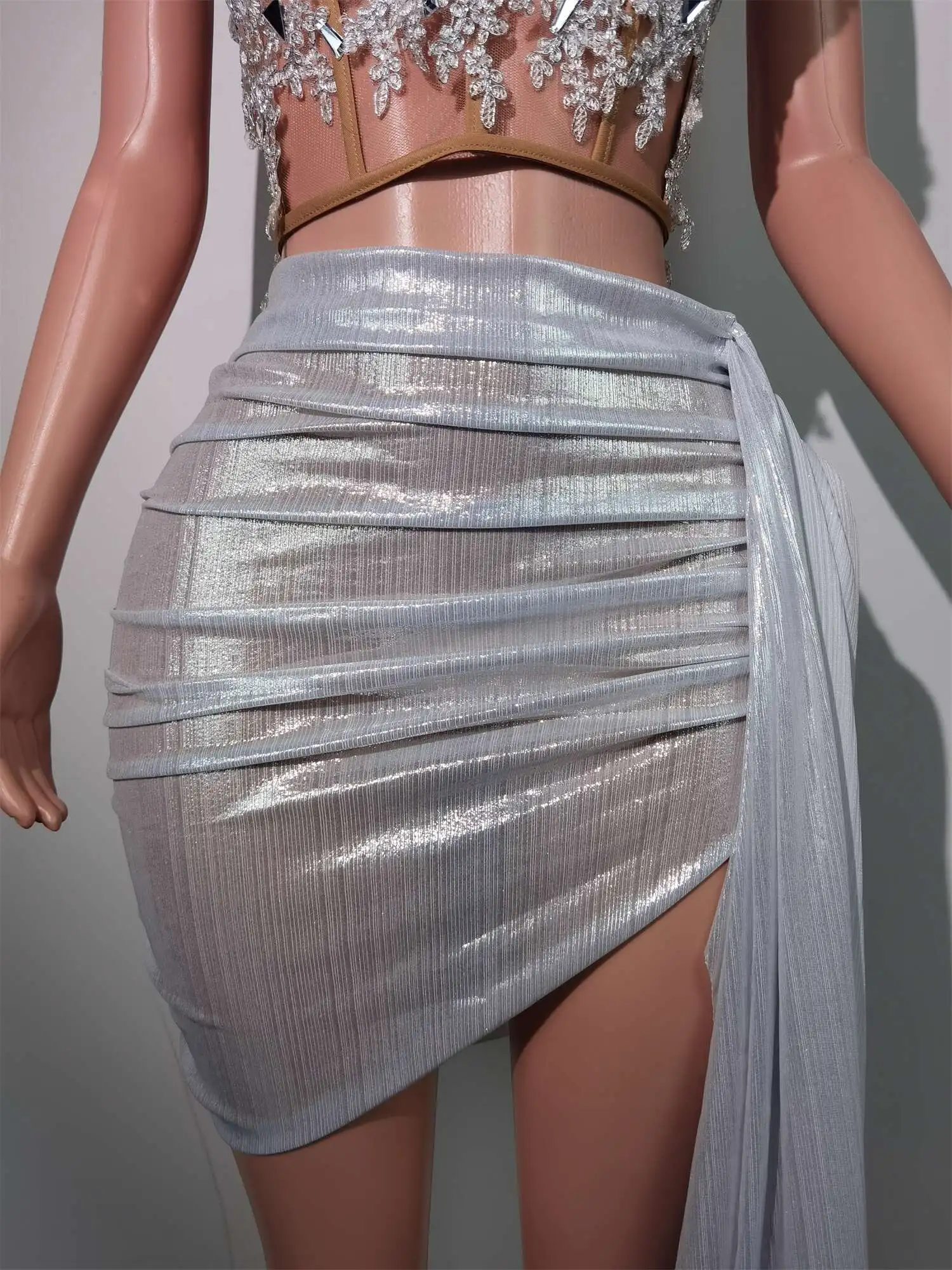 Women Dress White Backless 2-Pieces Set Outfit Lace Prom Party Birthday Dance Stage Performance Drag Queen Costumes Baicai