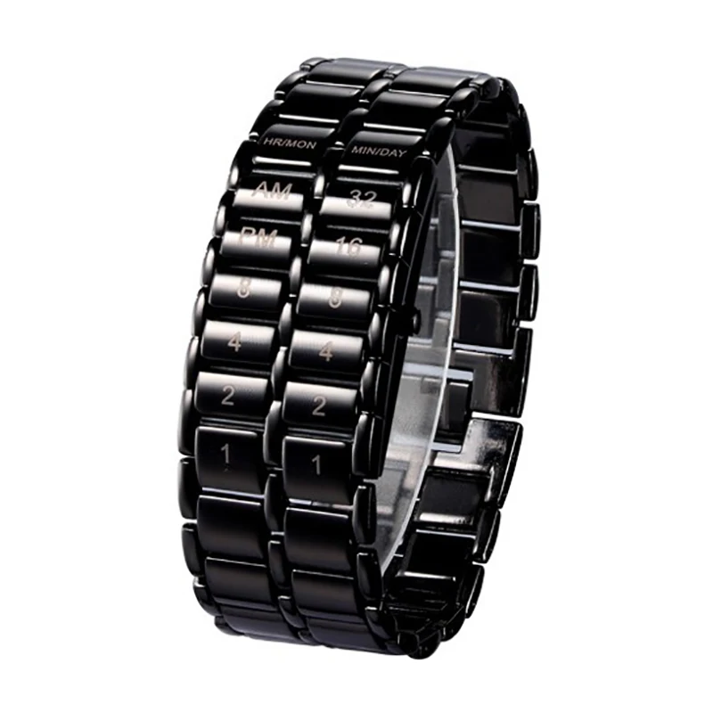 New Fashion Digital Watch Cool Volcanic Lava Style Iron Faceless Binary LED Wrist Watches for Men Black / Silver