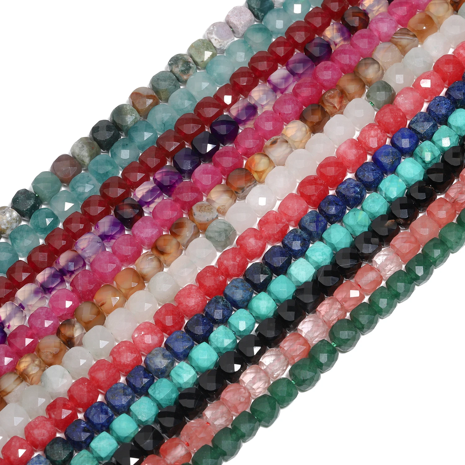 Natural Stone Beads 7x7mm Facet Lapis Lazuli  Jade Agate Tourmaline Beads For Jewelry Making DIY Bracelet Necklace Accessory image 2