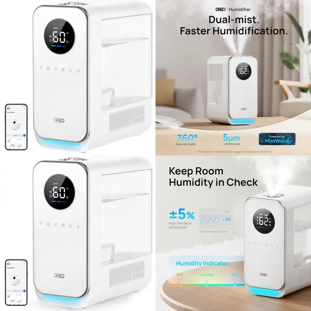 

Умный увлажнитель воздуха с верхней подачей воды, 50-часовая работа, резервуар 5 л, бесшумный, для спален, растений, с ночником, совместим с Alexa/G