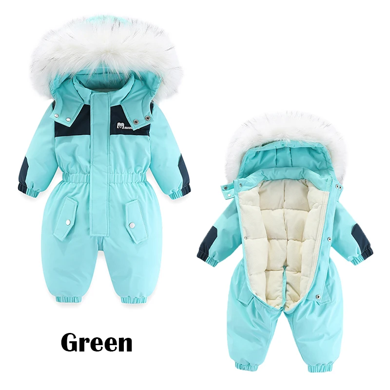 Winter Children Ski Suit Thicken Waterproof Baby Jumpsuit Warm Baby Girl Clothes Plus Velvet Infant Romper Boys Coat 1-5 Years