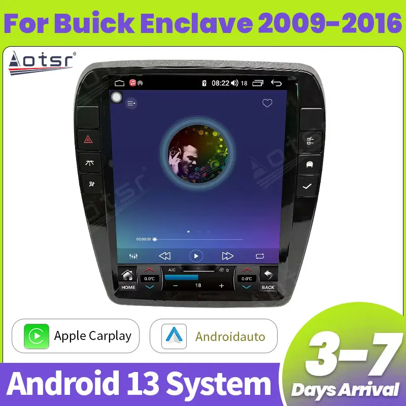 

Aotsr Android 13 4 + 64G для Buick Enclave 2009-2016, автомобильный радиоприемник, навигационный головное устройство, мультимедийный плеер, стиль Tesla, аудио стерео