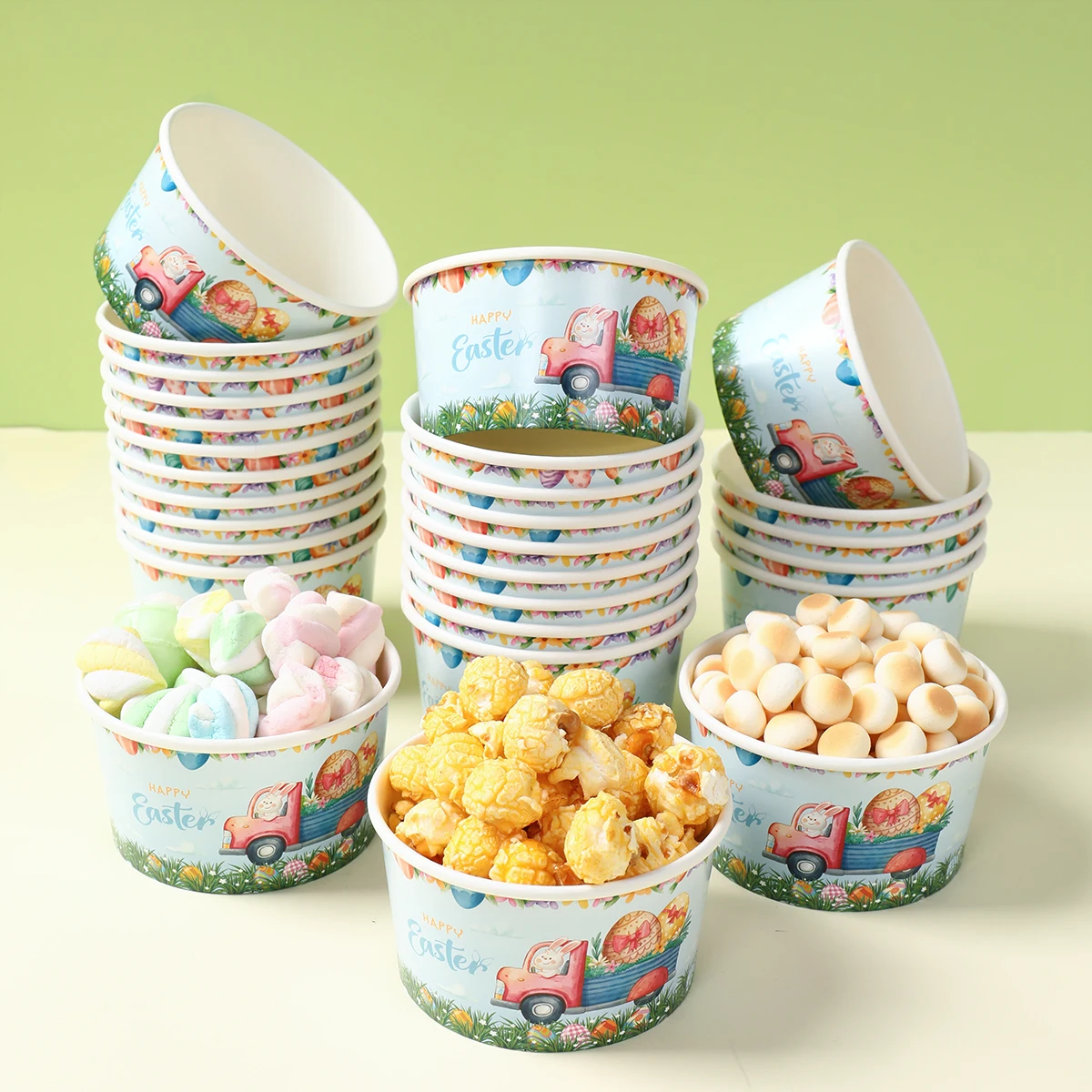 Happy Easter Paper Bowls Easter Decoration 2025 for Home Bunny Egg Bowls Easter Party Decor Kids Favor Easter Party Supplies