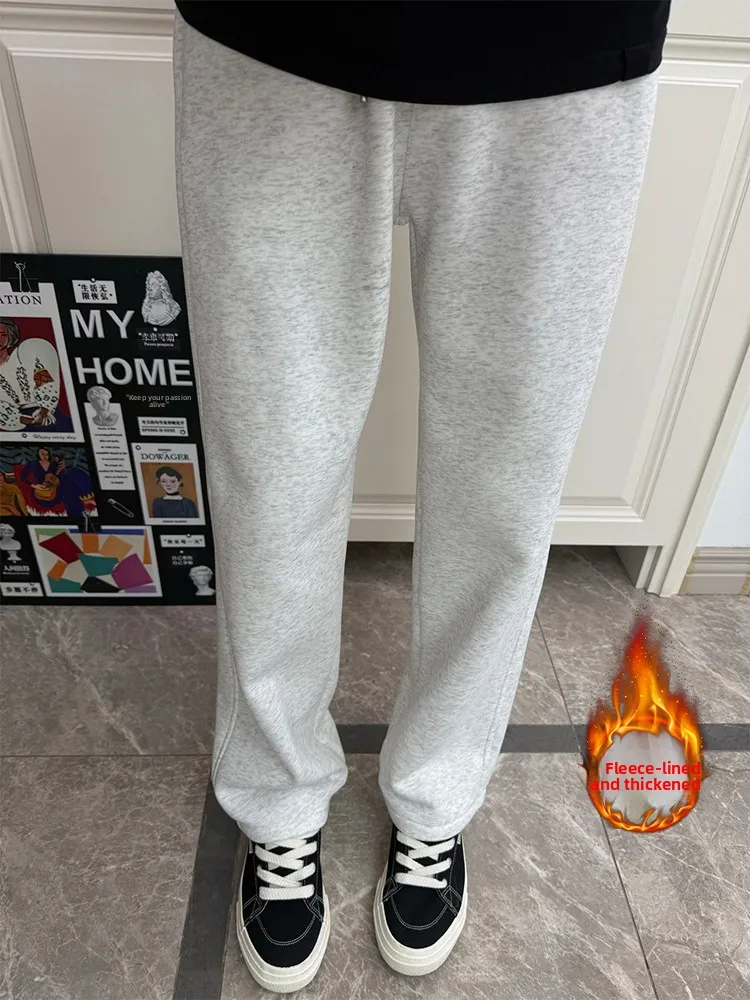 

Men's Fce Lined Straight Leg Sweatpants Winter Heavy Du Drapey Lengthening Visual Effect Casual Pants Faionable Trendy