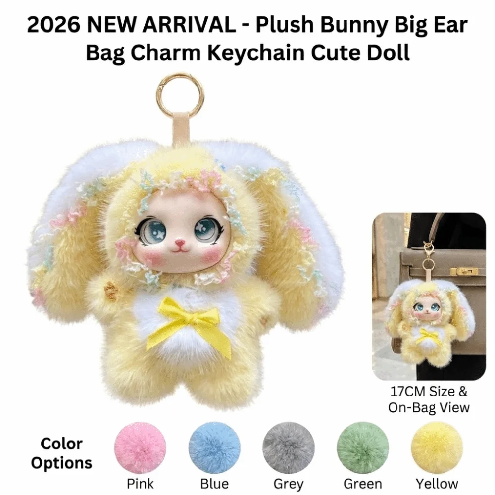 Lovely Cartoon Rabbit Big Ear Shape Lace Detail Vinyl Keychain Soft Bunny Decoration Backpack Decoration