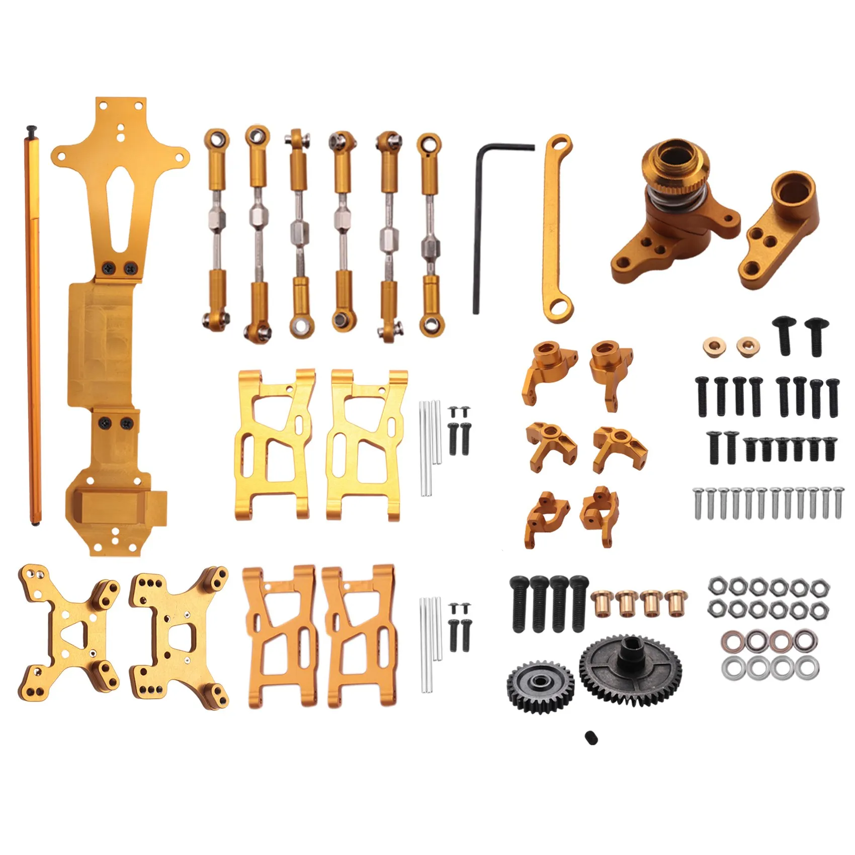 Pièces de rechange pour voiture RC 1:14 144001, mise à niveau complète, siège en métal C, tasse de direction, bras oscillant, arbre d'entraînement central, jaune