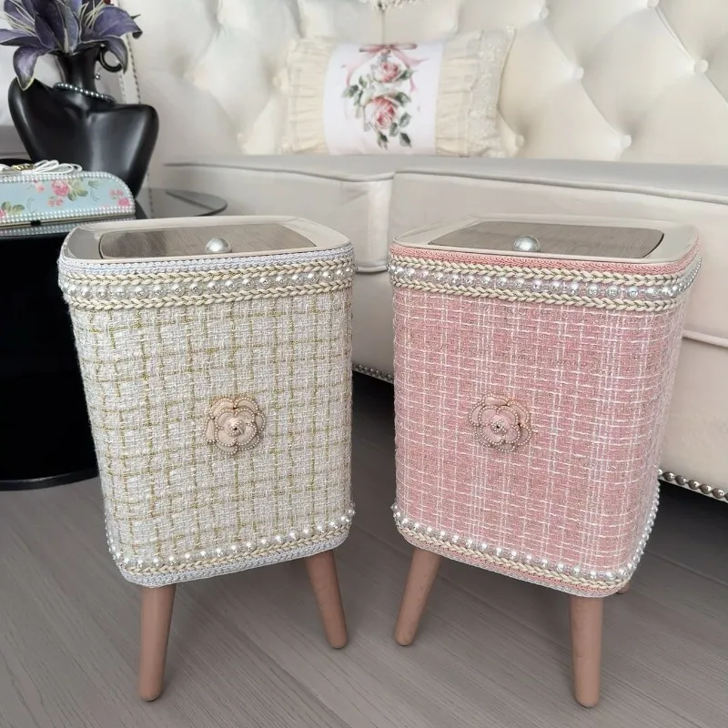 

Home Small Fragrant Wind Light Luxury Trash Can Home Press with Cover High Value Living Room Bedroom Wastebasket Waste Bins