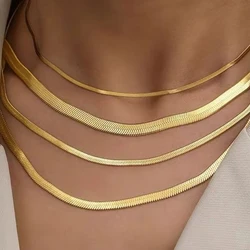 ASONSTEEL Classical Blade Necklace Stainless Steel For Woman Man Cuban Flat Chain Necklace 3/4/5/6mm Choker DIY Accessory Colar