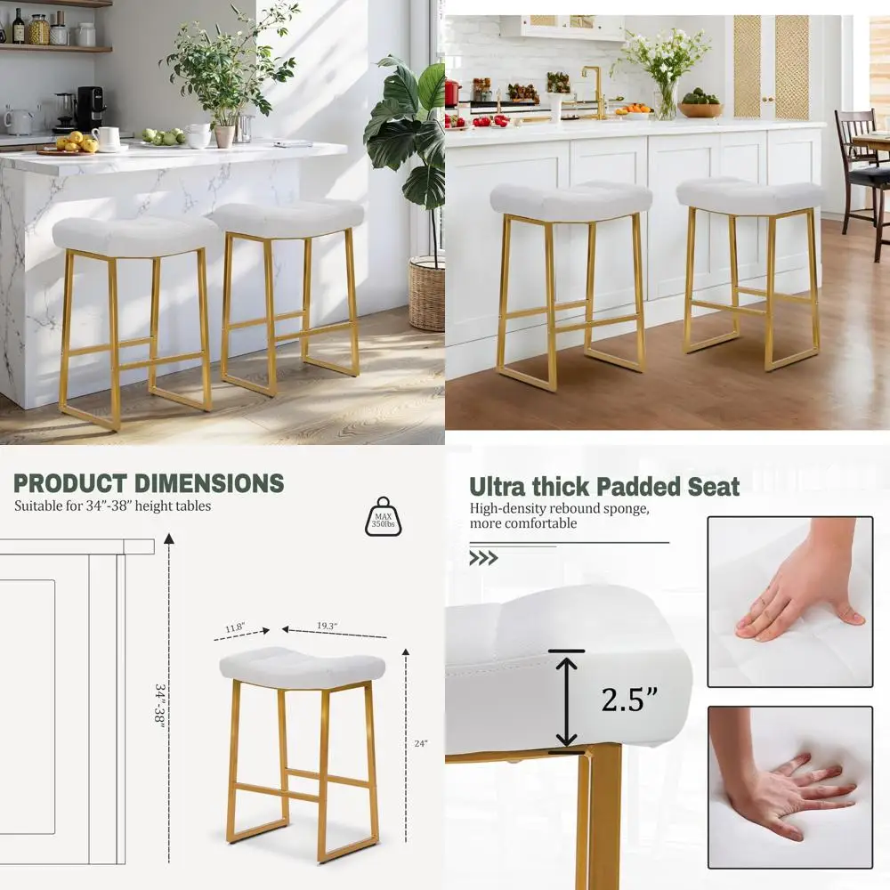Ensemble de 2 tabourets de bar modernes sans dossier, sièges rembourrés en simili cuir pour hauteur de comptoir de cuisine