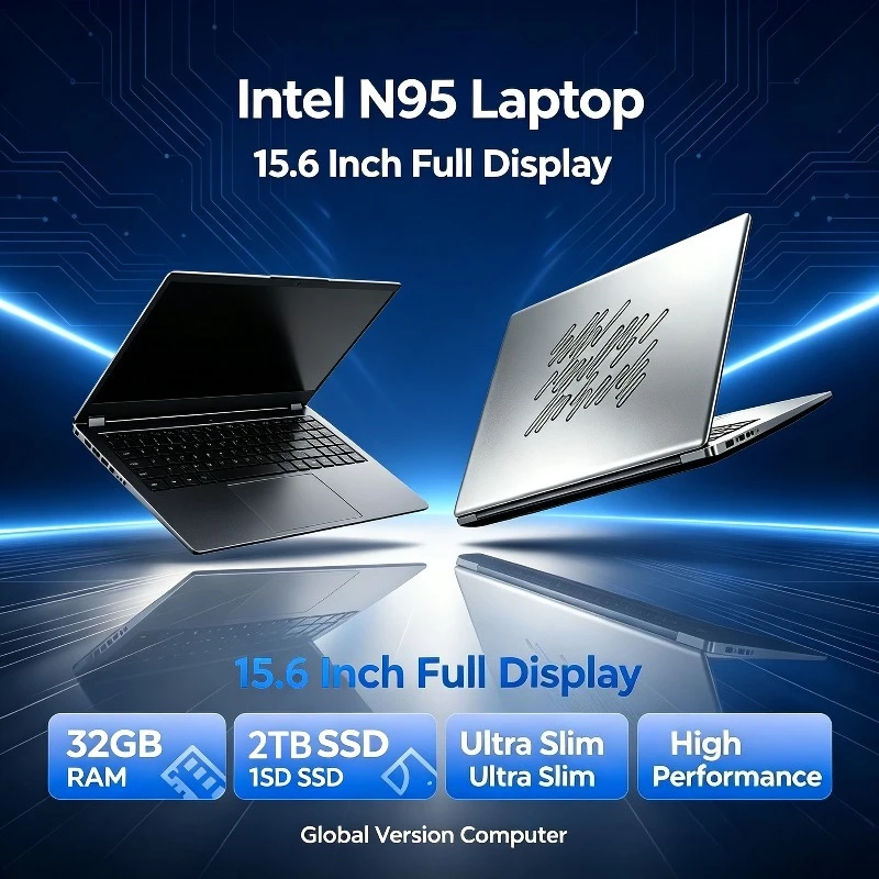 2026 New 15.6' Ultra Slim Laptop Intel Core N95 32GB RAM 2TB SSD 1920*1080 With Backlit Keyboard For Office Games Computer
