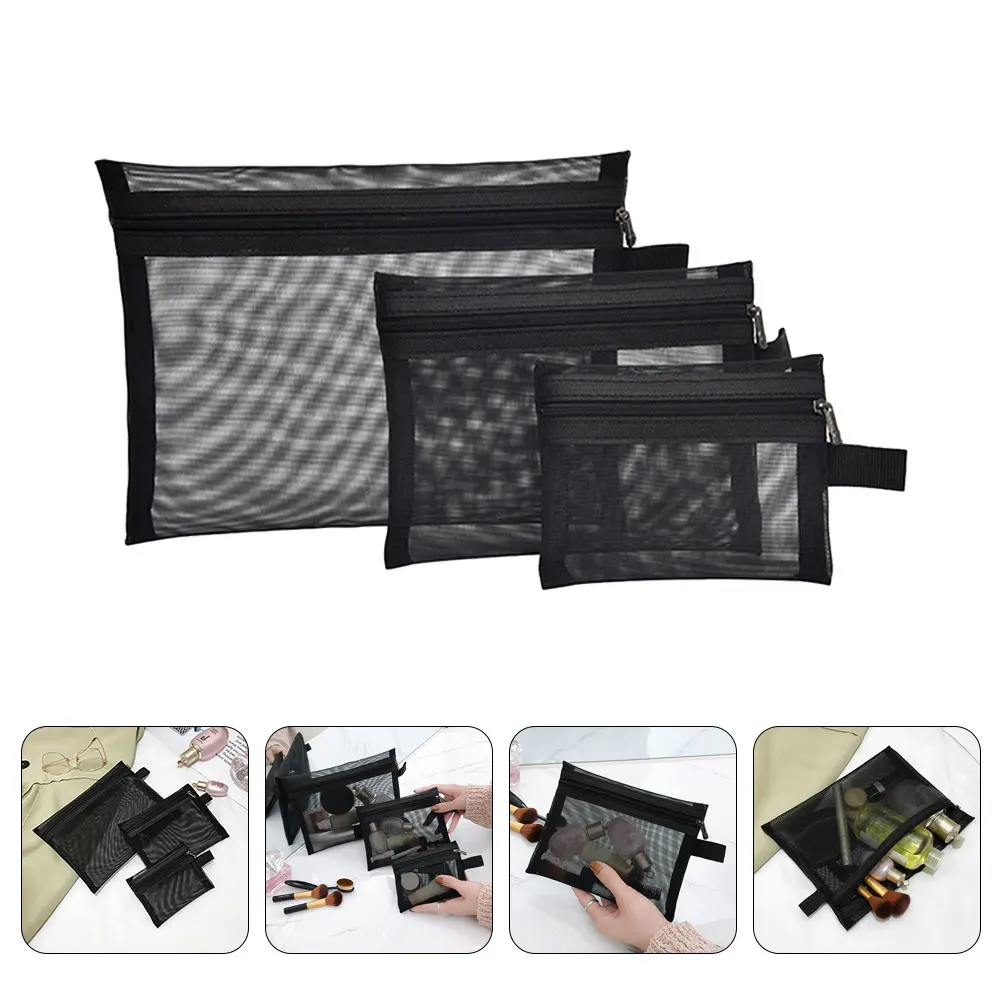 

Makeup Travel Mesh Bag Toiletry Waterproof Black Portable Organizer For Lipstick Cable Travel Mesh Bag Storage