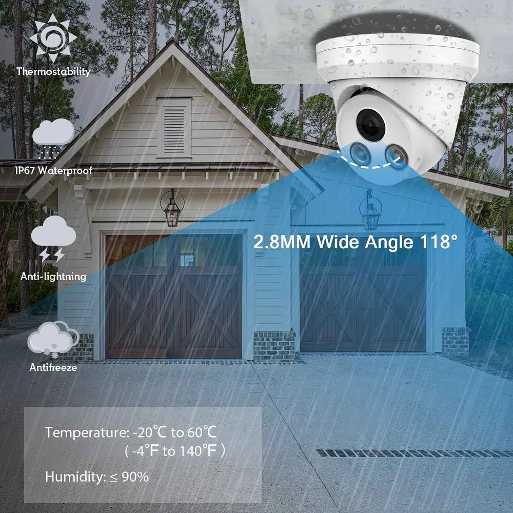 5MP/8MP 10PCS Kits Hikvision Compatible Dual Light Source IR Night Vision 8MP ColorVu Turret IP Camera Built-in MIC H265 POE