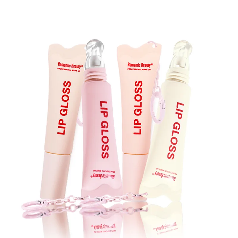 4色のティントリップグロス、ランヤード付き、保湿・潤いを与えるフォーミュラ、べたつかない輝き、毎日のリップケアと携帯に便利な美容