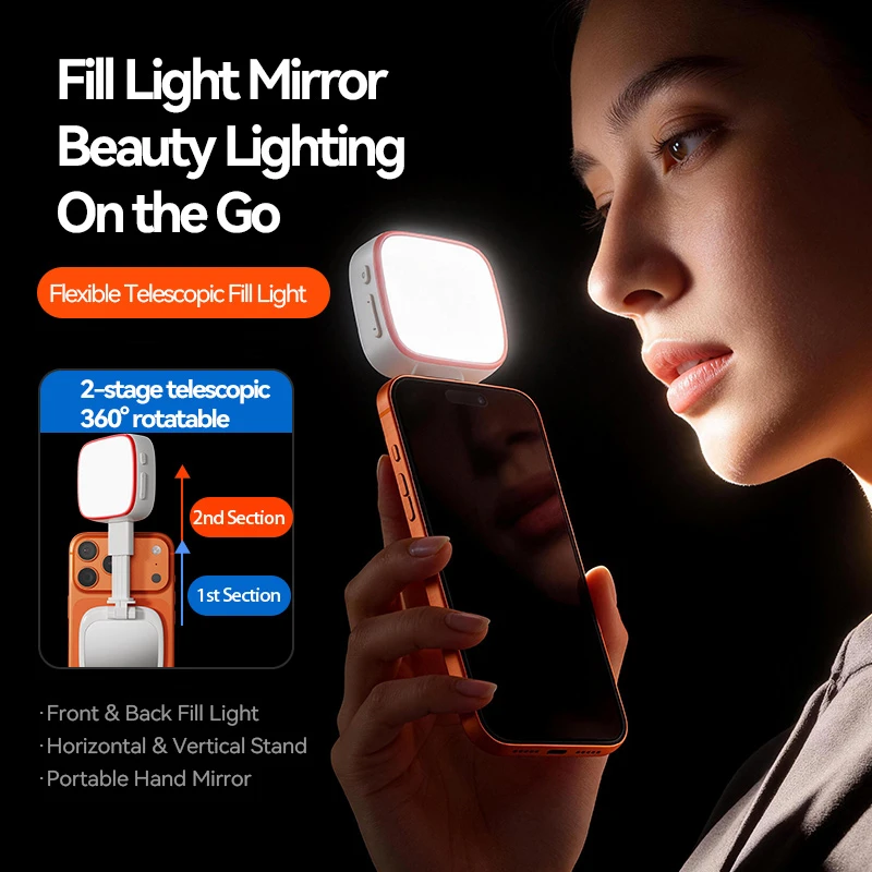 Anillo de Luz Magnético para Selfies con Soporte para Teléfono, Luz LED Portátil, Espejo de Maquillaje de Bolsillo para Transmisión en Vivo, Vlog, Grabación de Video en TikTok