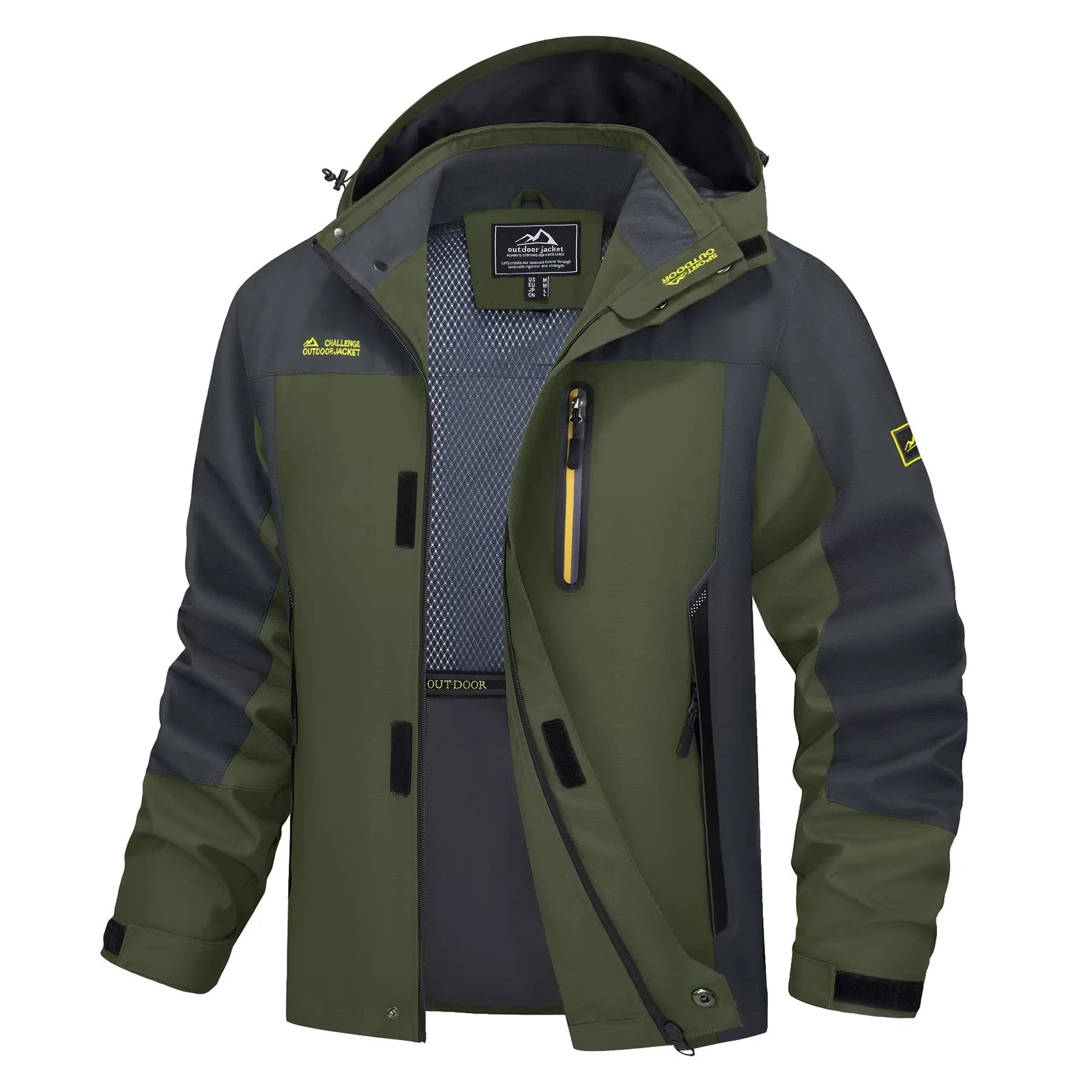 

2026 KEFITEVD Men’s Spring Autumn Water Resistant Rain Jackets with Hood Windbreaker Lightweight Zip Jacket Hiking with Pockets