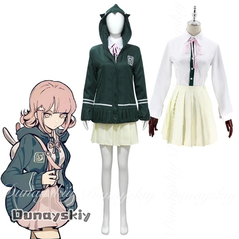 {BankaiMode}Danganronpa II: Trigger Happy Havoc Anime Nanami ChiaKi Cosplay مع شعر مستعار قصير مع سترة خضراء تنورة كوس زي