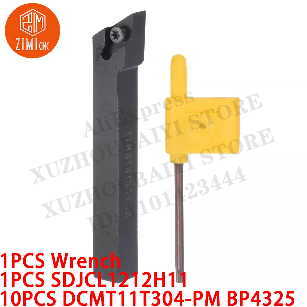 1 pieza SDJCL1212H11 Portaherramientas de torneado externo + 10 piezas DCMT11T304-PM Insertos de carburo CNC Herramienta de corte mecánica para torno de metal