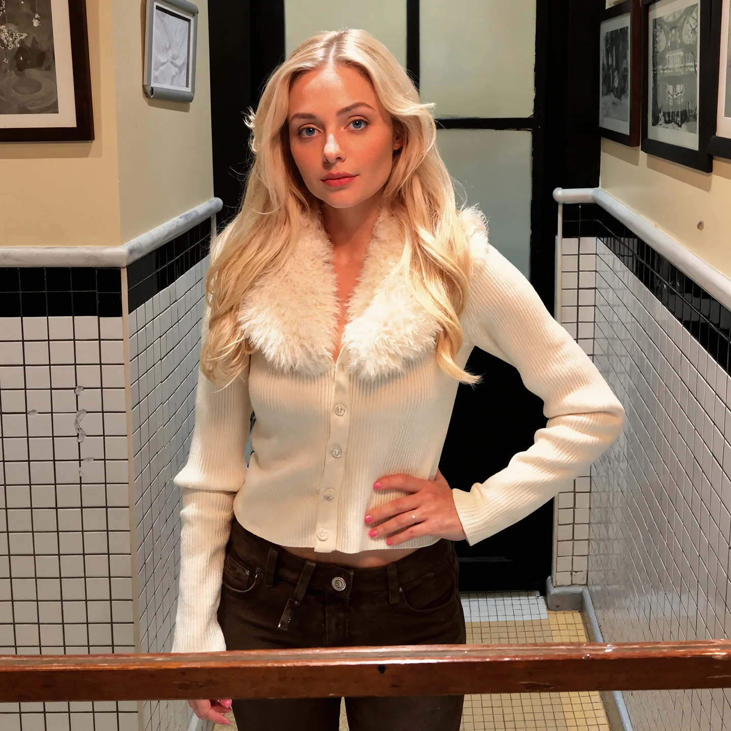 سترة صوفية للخريف والشتاء بياقة من الفرو الصناعي وصدر واحد سترة بمزاجية ضيقة للنساء #3