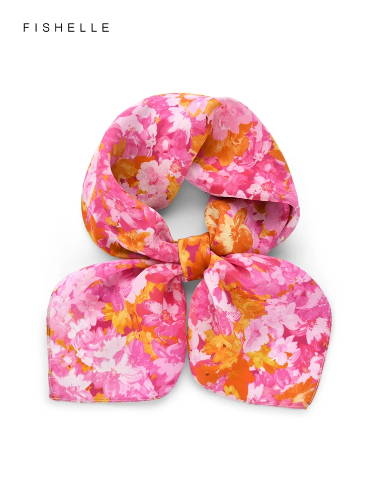 

Rose red floral 100% silk scarf crepe de chine small scarfs women scarves wrap shawl handkerchief luxury gift headband