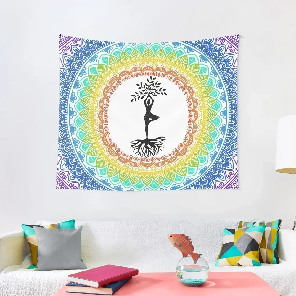 

Yoga tree pose with zen doodle Tapestry Decoration Bedroom Room Decorating Aesthetic Room Design Tapestry