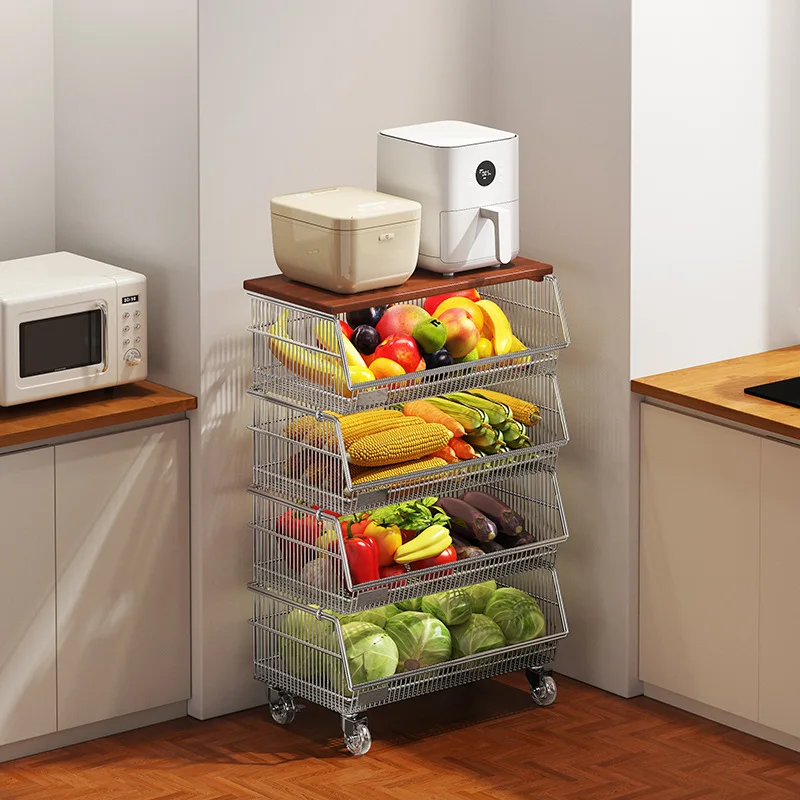 

Multi-Layer Kitchen Vegetable & Fruit Storage Rack Thickened Removable Household Basket Trolley for Food Storage Floor-Standing