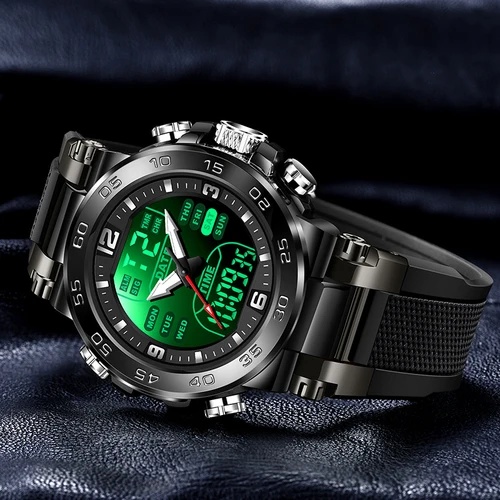 Imagen 2 del producto FOXBOX, relojes de lujo para hombre, cronómetro con alarma, retroiluminación Digital LED, pantalla de doble horario, reloj resistente al agua para hombre