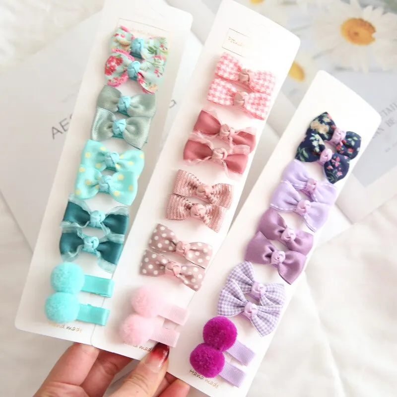 10Pcs Plaid Bowknot Baby Girl Hairpins Floral Dot Children Hair Clips Kid Barrettes Headwear