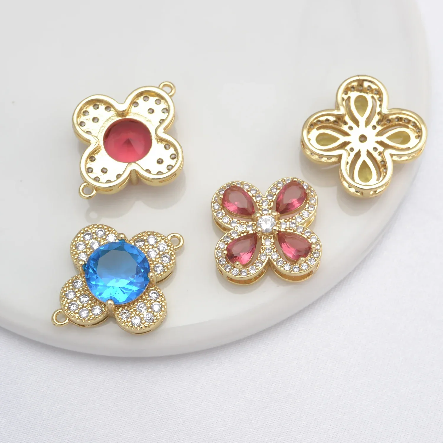 LJRIVER Zircon Connector for DIY Jewelry Making Materials Connection Fasteners Petal-shaped Metal Buckle Handmade Accessories