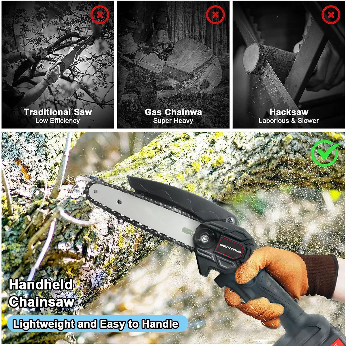 منشار كهربائي صغير 4000 وات 4&6 بوصة قاطع خشب منشار كهربائي بيد واحدة مع بطاريتين #5