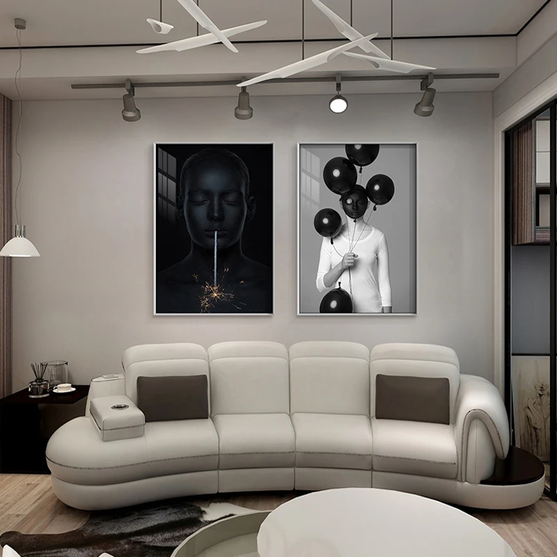 

Abstract Black White Balloon Woman Canvas Poster Wall Art, Printed Picture Modern Living Room Bedroom Room Home Decor, Frameless