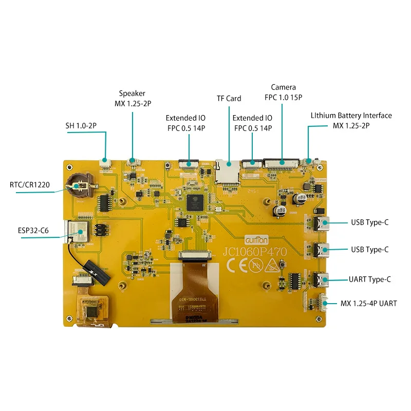 ESP32-P4 7-inch Capacitive Touch Screen Development Board - 32MB PSRAM, 16MB Flash, 1024x600 Resolution, WiFi 6 & Bluetooth 5