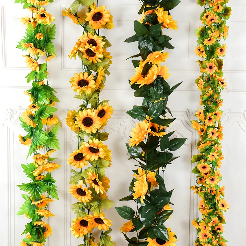 

Sunflower Artificial Flowers Vine Silk Fake Plant Rattan Garland for Wedding Arch Home Garden Decoration DIY Wall Hanging Wreath