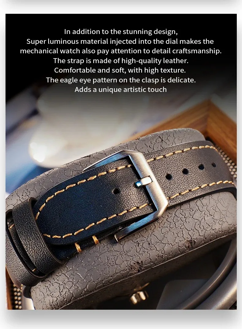 OBLVLO Men Automatic Watch 42MM New Design Mechanical Wristwatch Luminous Rotatable Small Dial 50m Waterproof Sapphire Mirro