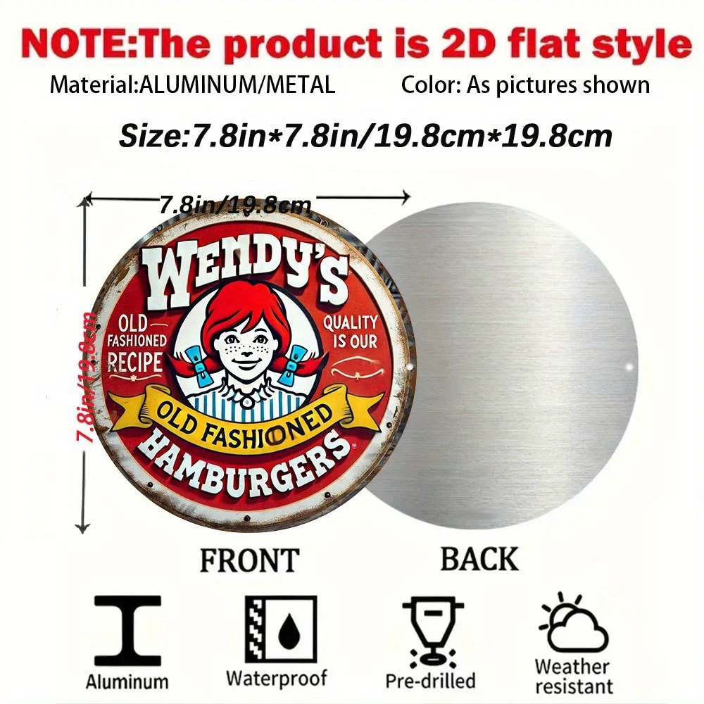 لافتة حائط معدنية على الطراز القديم للهامبرغر من Vintage Wendy، ديكور عشاء ريترو من الألومنيوم، بار، جراج - هدية تذكارية