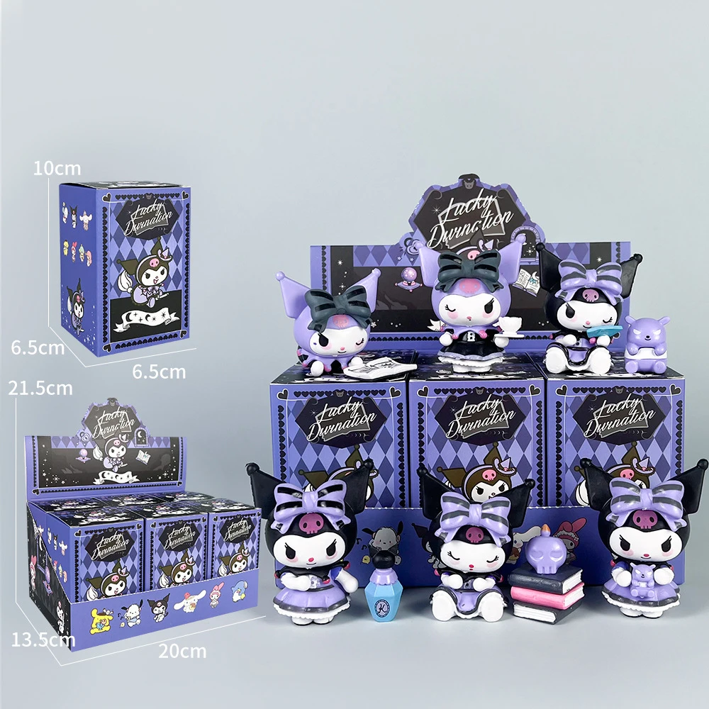 6 szt. Zestaw Sanrio Kuromi pudełko z niespodzianką szczęśliwy wróżbiarski figurka lalka akcji pudełko niespodzianka uroczy Model figurki Anime