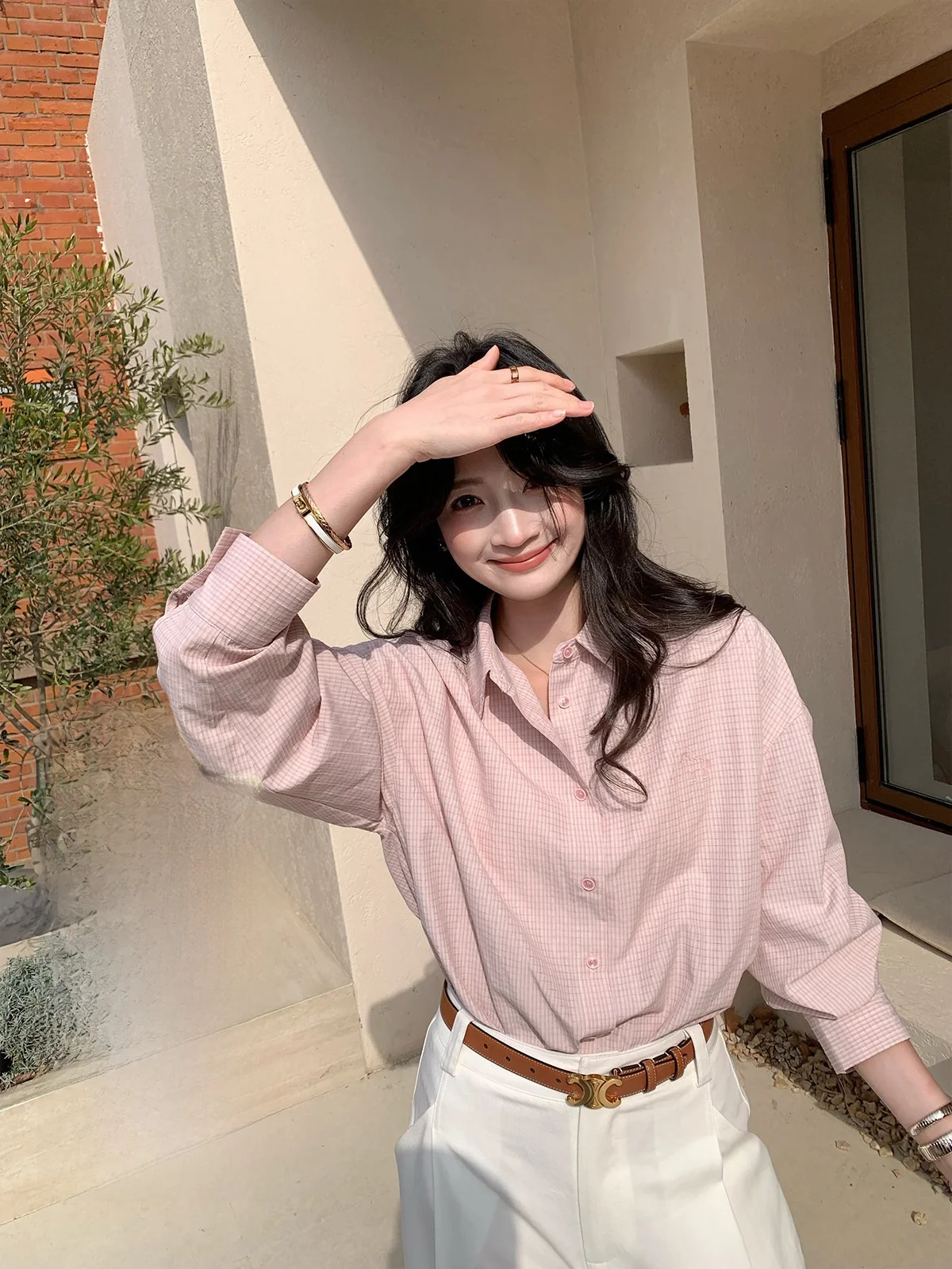 

Рубашка Folelse Morning Fog Island Miu Grid, свободная, с длинным рукавом, вышитая, для ранней весны, женская, деловая повседневная, из смесового хлопка