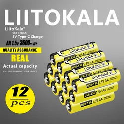 12pcs LiitoKala USB-T36 AA 1.5V 3600mWh rechargeable battery aa supports direct charging of C-line Pilas rechargeable battery