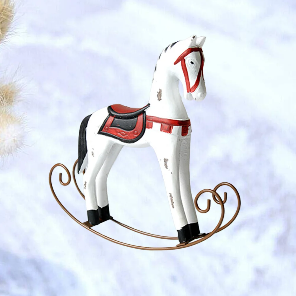 

Nordic Shaking Wooden Horse White Rustic Hand-Carved Desktop Decoration Home Ornament Christmas Wedding Gift