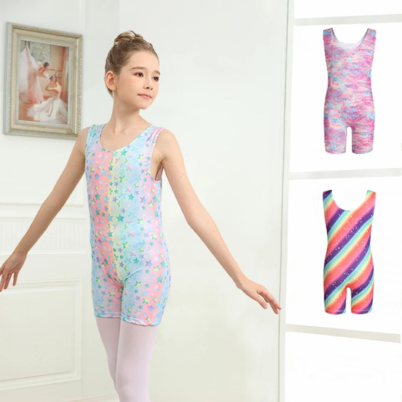 

Gymnastics Leotards for Girls Sparkly Gradient Sleeveless Cycling Jumpsuit for Ballet Dance Sportswear