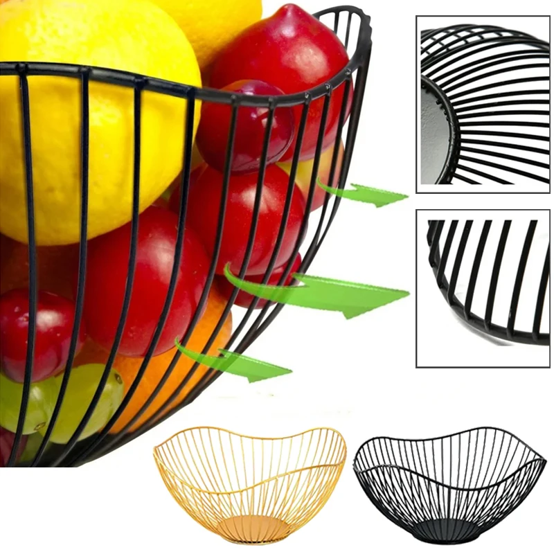 

Iron Fruits Basket Fruit Bowl Washing Fruit Hollow Drain Basket Living Room Coffee Table Net Fruits Plate Snack Storage Basket