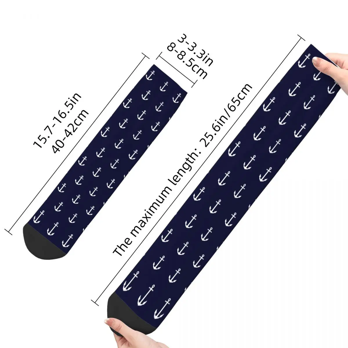 Autumn Winter Crazy Design Unisex White Anchor On Navy Blue Socks Sweat Absorbing Soccer Socks